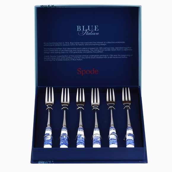 Spode Blue Italian Pastry Fork Set (6) - Picture 1 of 11